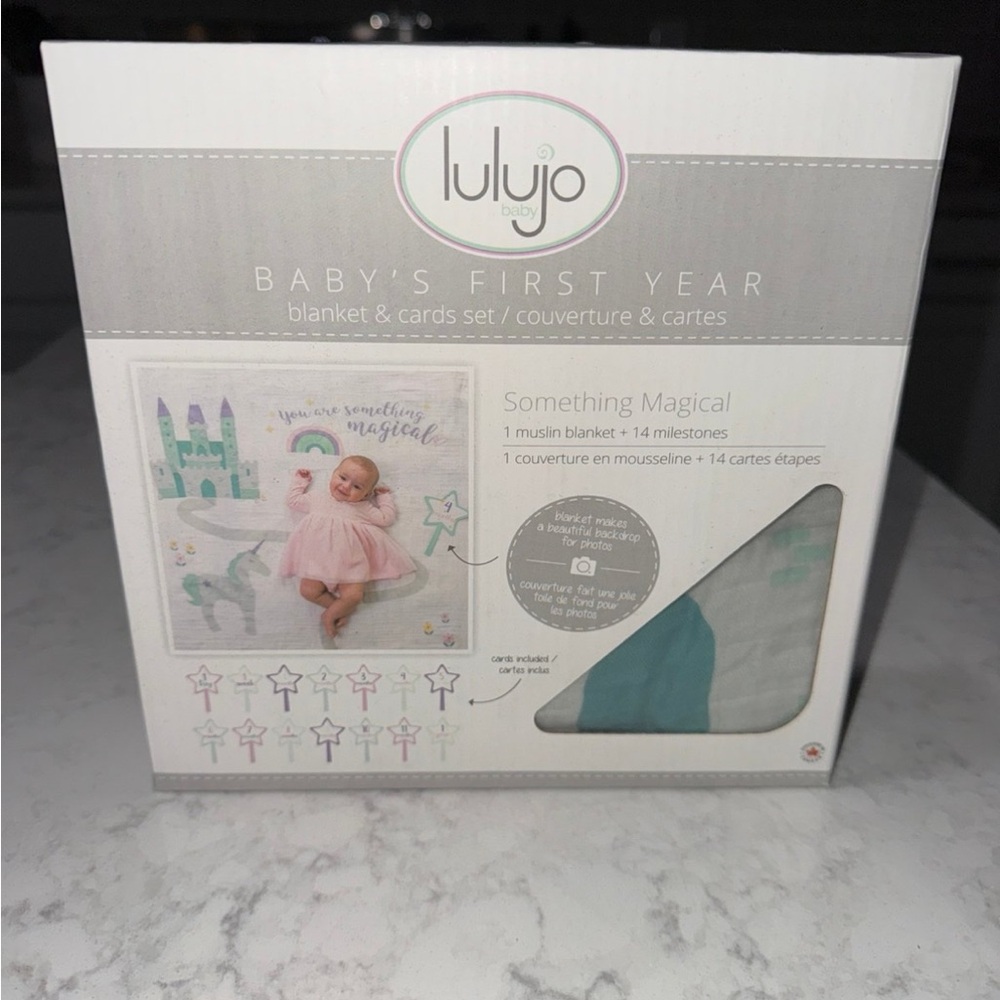 Lulujo Baby's First Year Blanket & Cards Set - Pink and Purple